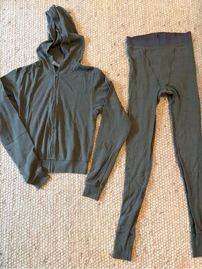 SKIMS Olive Green Hoodie & Leggings Set